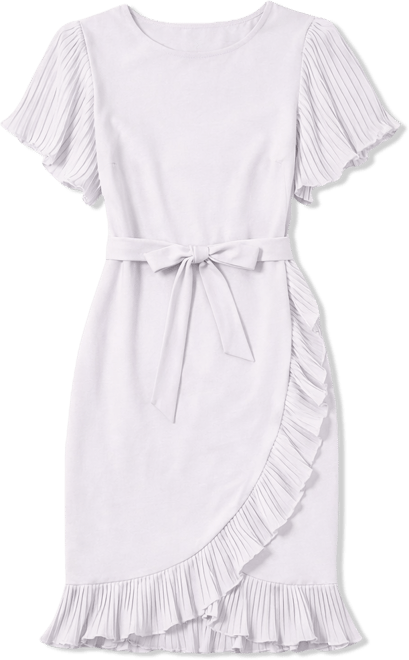 open lace back dress Straps White Pearl Ruffles Pleated Short Dress – PollyBoutique
