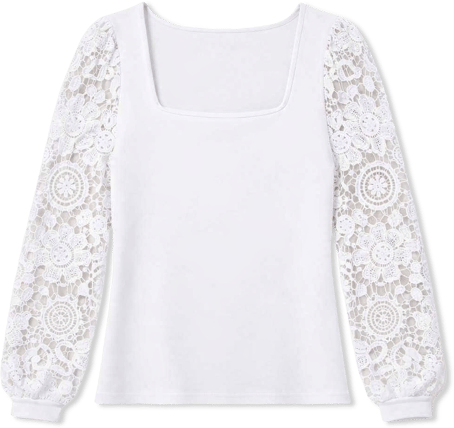 Women's Crochet Lace Blouson Sleeve Sweater