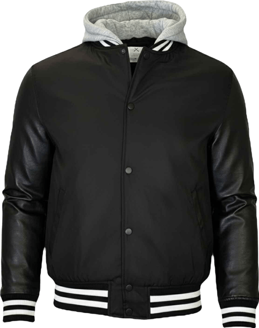 Men's Ribbed Collar Hooded Varsity Jacket
