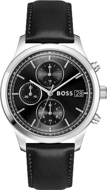 Men's Stratus Quartz Chrono Black Calfskin Watch, 41mm