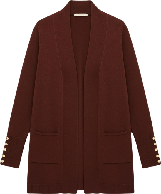 Petite Open-Front Button-Cuff Cardigan Sweater