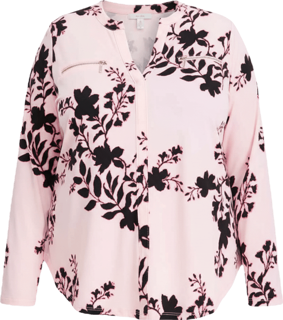 Plus Size Zip-Pocket V-Neck Long-Sleeve Top, Macy's Exclusive