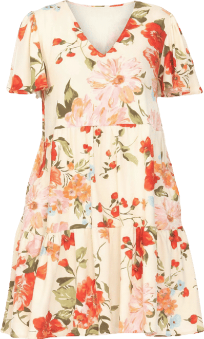 Women's V-Neck Tropical Flower Short Sleeve Dress