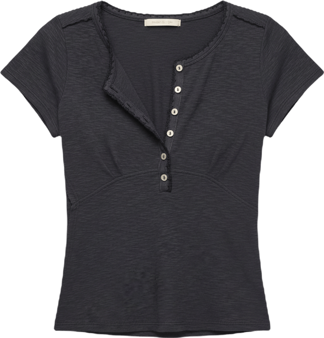 Women's Crochet Trim Short-Sleeve Henley Top