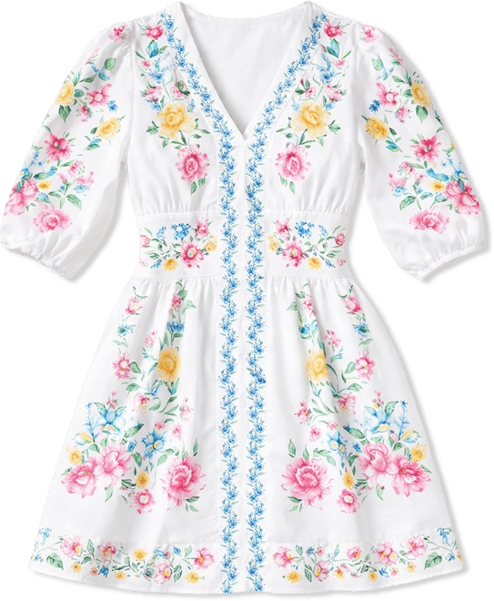 Premier Amour Womens V Neck 3/4 Sleeve Puffed Floral Fit + Flare Dress,  Color: Offwhite Multi - JCPenney