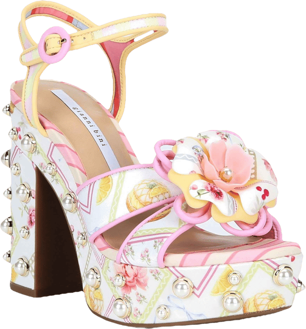 Gianni Bini Brook Two Floral Postcard Print Pearl Platform Block