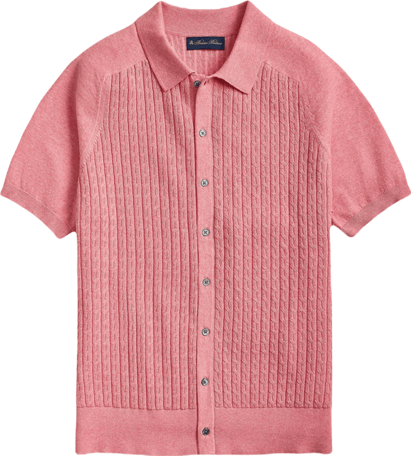 Cotton Cable-Knit Short-Sleeve Polo Sweater