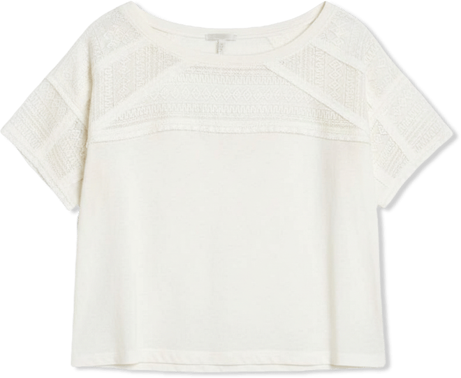 Women's Lace Trim Boat Neck Top