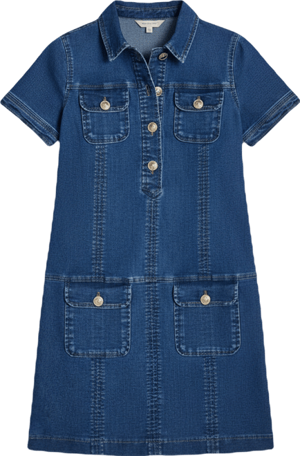 Women's Collared Neck Denim Shirt Dress