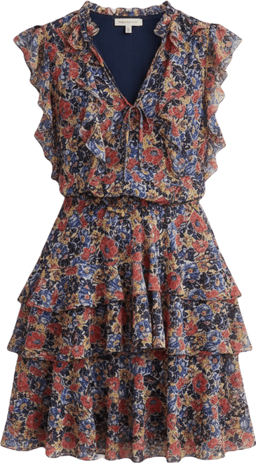 Petite Floral Ruffle-Trim Georgette Short Dress