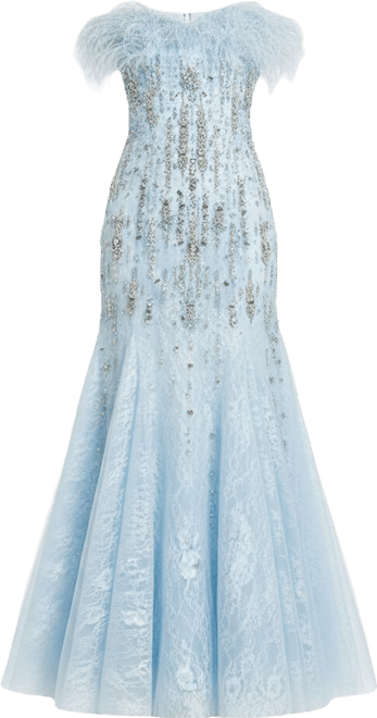 Women's Strapless Feather Embellished Mermaid Gown