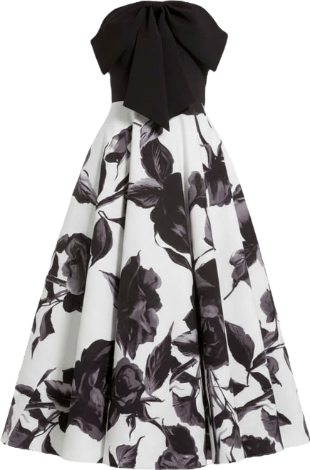 Women's Crepe Printed Strapless Midi Dress With Bow