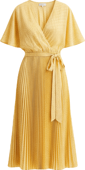 studio 1 fit and flare dress Studio 1 Womens Midi V Neck Short Sleeve Flutter Floral Fit + Flare Dress -  Peach Yellow