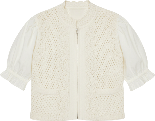 Lucy Paris Lydia Crochet Round Neck Short Sleeve Zip Up Jacket Top