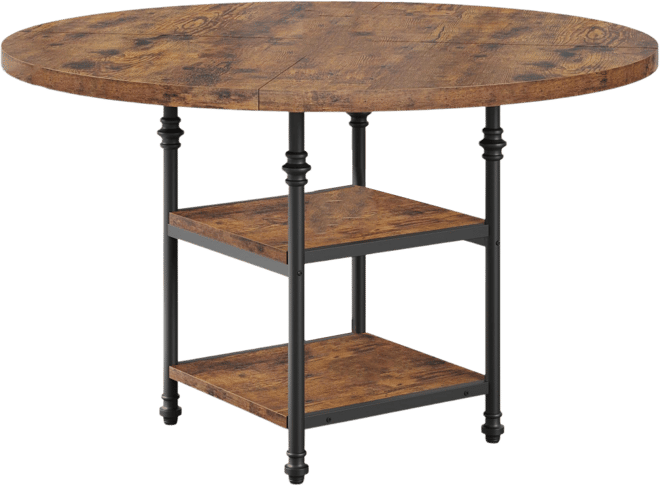 Round Dining Table for 4-6 People 47 Inch with 2-Layer Storage Shelf, Farmhouse-Style Wooden Table