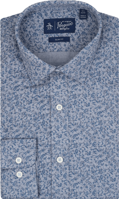 penguin mens dress shirts Original Penguin Men's Linen Long Sleeve Shirt in Dark Sapphire Blue/Blue, Size Medium