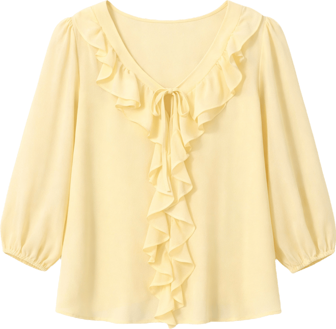 Women's Double Ruffle Tie V-Neck Blouse