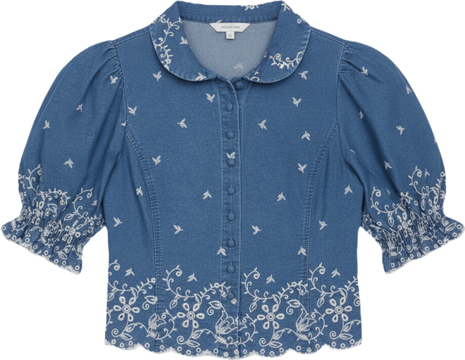 Women's Spread Collar Short-Sleeve Top