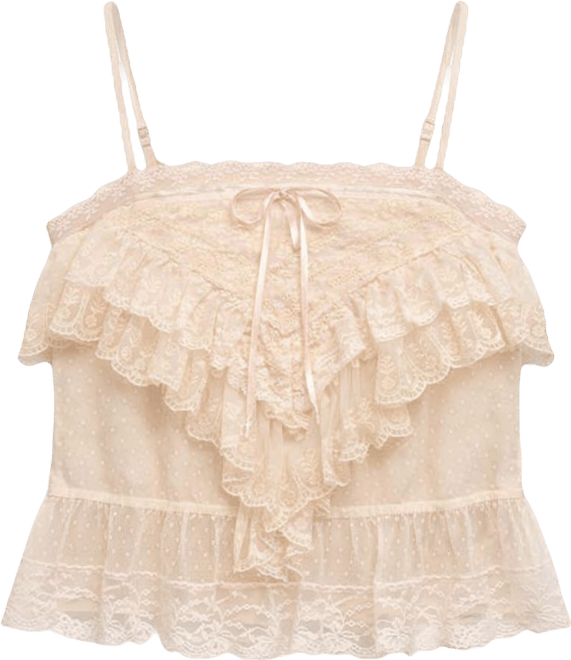 Women's Lace Mix Ruffle Tank Top