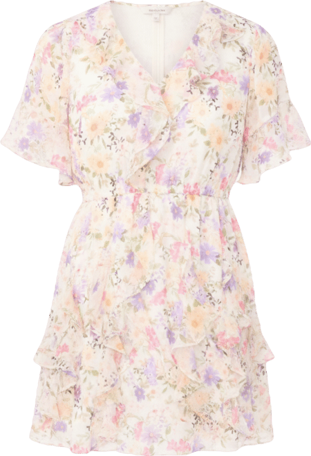 Women's Waterfall Ruffle Short-Sleeve V-Neck Mini Dress