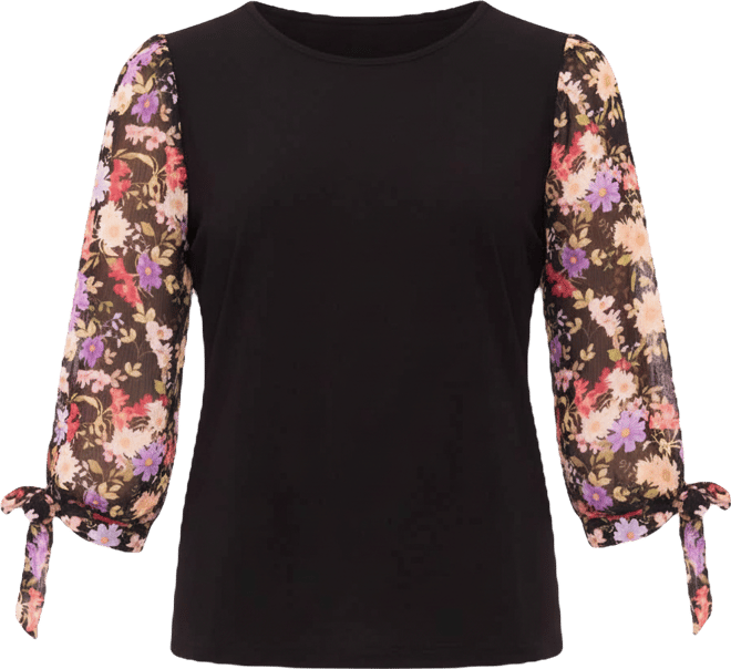Women's Mixed Media Crew Neck Top