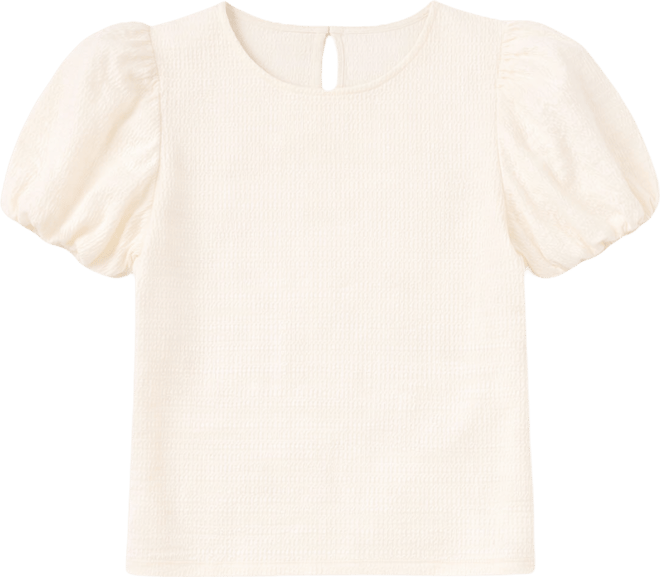 Women's Crew Neck Bubble-Sleeve Top