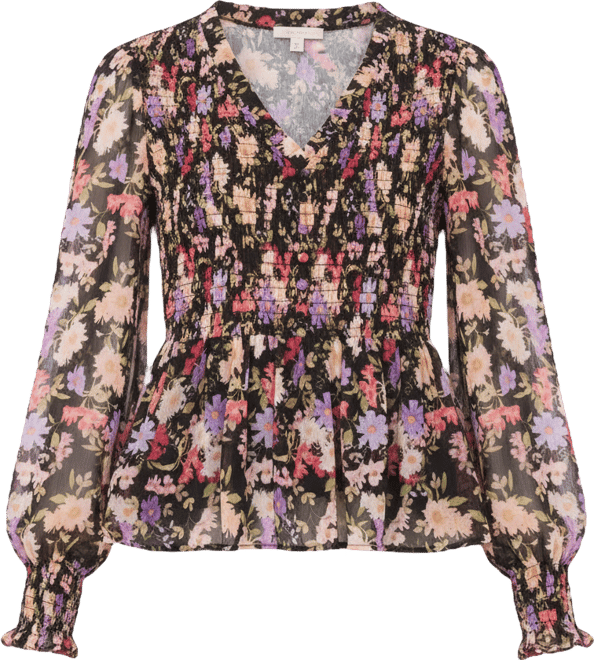 Women's V-Neck Smocked Bodice Peplum Top