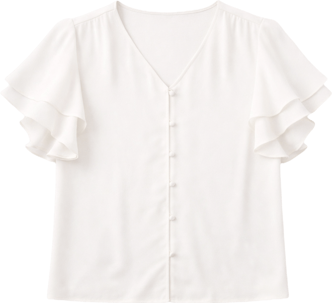 Women's V-Neck Double Flutter Sleeves Top