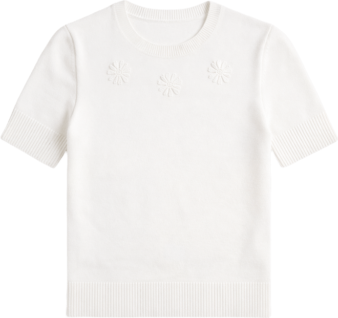 Women's Floral-Applique Short-Sleeve Sweater