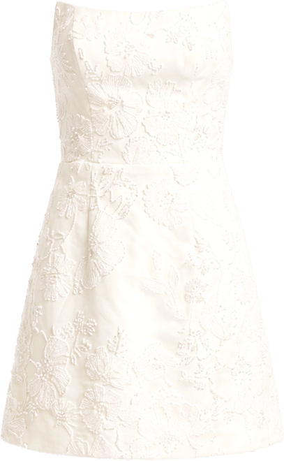 jacquard strapless knot a-line mini dress Lulus | White Floral Jacquard Strapless Lace-Up Mini Dress | Womens | Large (Available in XL)