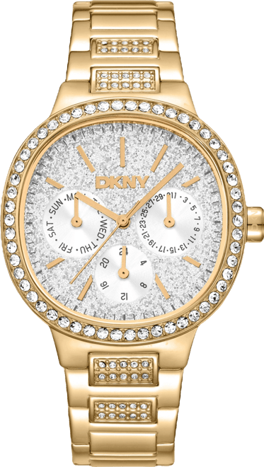 DKNY Women's Silver Crystal Covered Dial and Bezel Gold-Tone