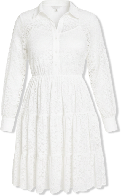 Women's Plus Size Lace Long Sleeve Tiered Shirt Dress
