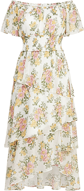 premier amour womens short sleeve midi fit + flare dress Premier Amour Womens Off The Shoulder Short Sleeve Floral Midi Fit + Flare  Dress, Color: White Soft Sa