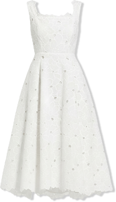 mac duggal cotton floral eyelet embroidered midi-dress Mac Duggal Embroidered V-Neck Cap Sleeve Midi Dress, Size 6, Black Multi