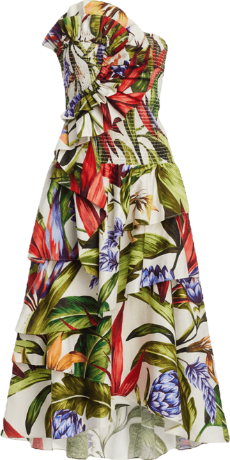 FARM Rio Florart Strapless Tiered Midi Dress | Bloomingdale's Women
