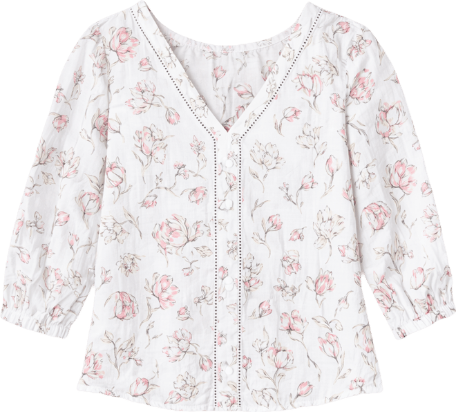 Petite Cotton Gauze Printed 3/4-Sleeve Top, Macy's Exclusive