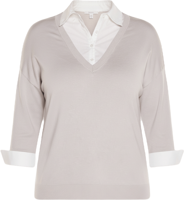 Plus Size Woven-Collar Twofer Sweater