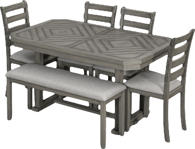 Streamdale 6-Piece Rubber Wood Dining Set with Wood Grain Tabletop & Soft Cushion (Grey)
