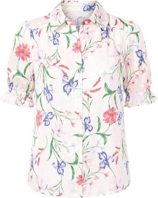 Women's Puff Sleeve Button Down Collared Top