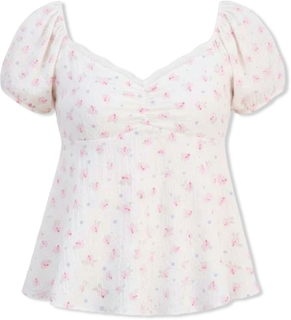 Juniors' Puff-Sleeve Peplum Top