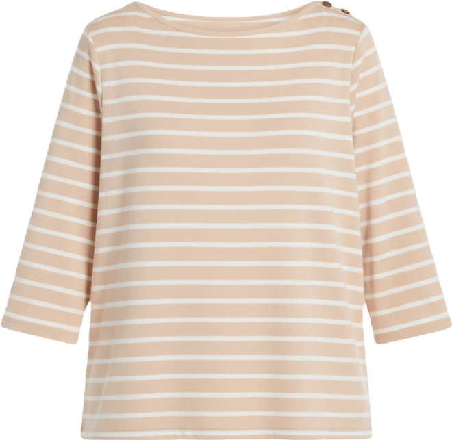 Plus Size Stripe Boat Neck 3/4-Length Sleeve Top