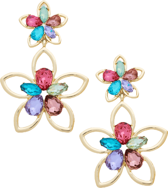 Multicolor Crystal Flower Double Drop Earrings