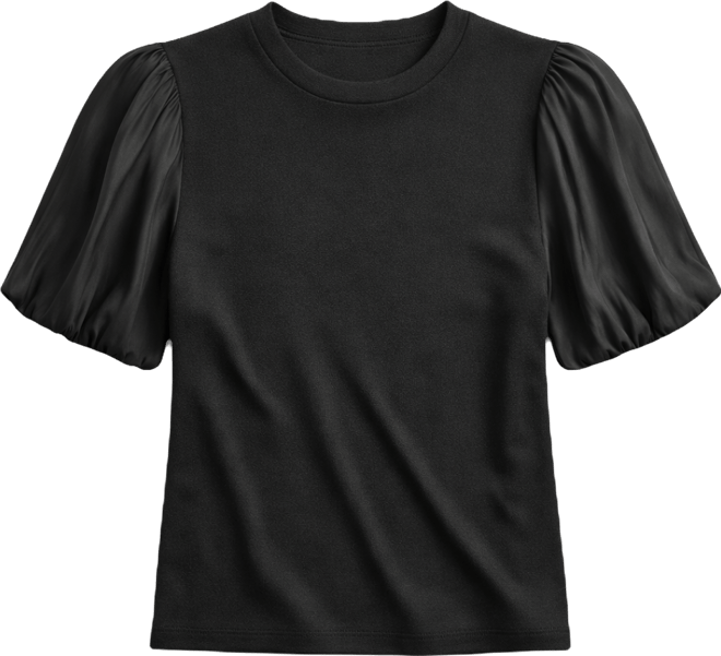 Women's Puffed Crewneck Mix Media Knit Top