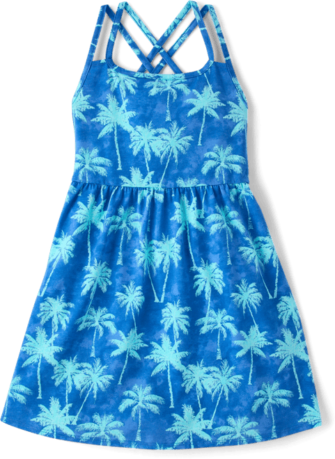 Girls Sleeveless Print Cross Back Dress - BLUE | The Children's Place