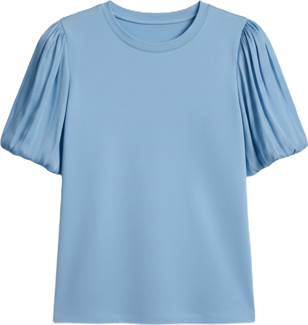 Women's Puffed Crewneck Mix Media Knit Top