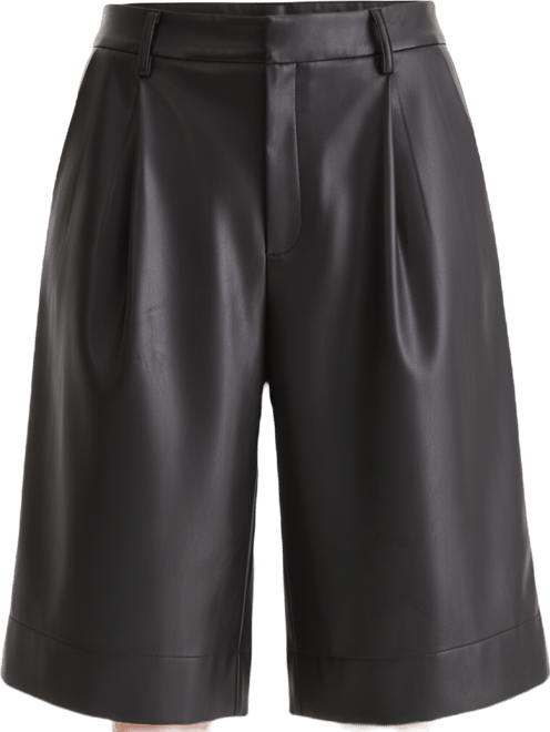 Women's Faux-Leather Pleated Bermuda Shorts, Macy's Exclusive
