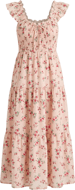 Juniors' Printed Cotton Tiered Midi Dress