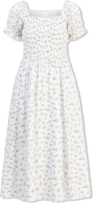 knee length dresses for ladies Entro Botanical Print Puff Sleeve Midi Dress in Black