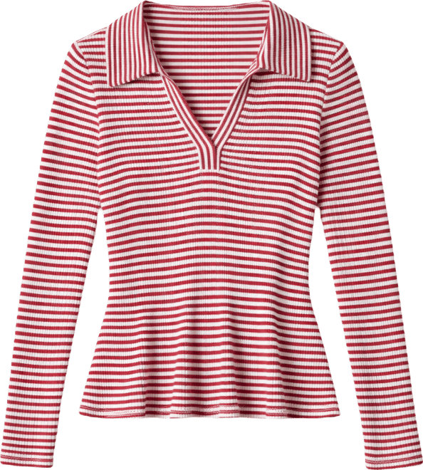 Women's Collared Striped Polo Top