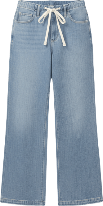 Women's Mid Rise Wide Leg Drawstring Ankle Jeans